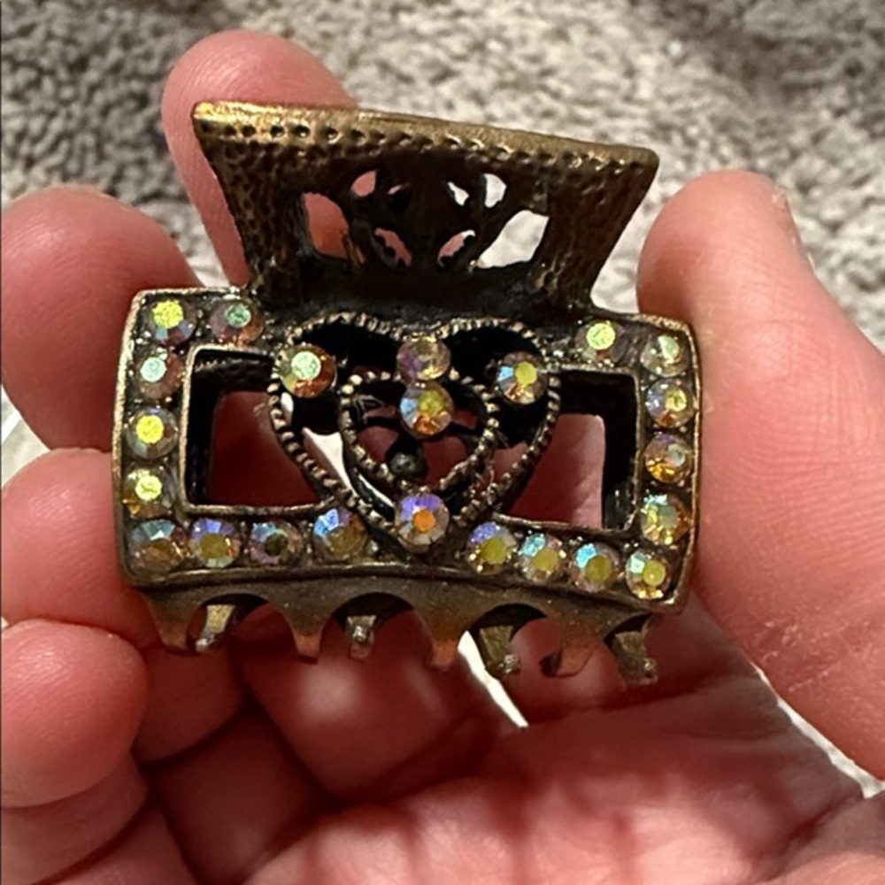 Vintage Elegant Bronze Hair Clip with Crystal Accents